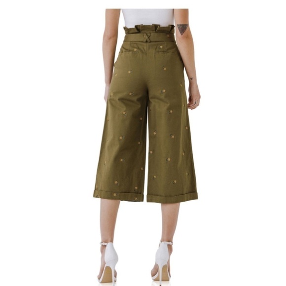 English Factory Pineapple Embroidered Culottes Olive Small - Picture 3 of 11